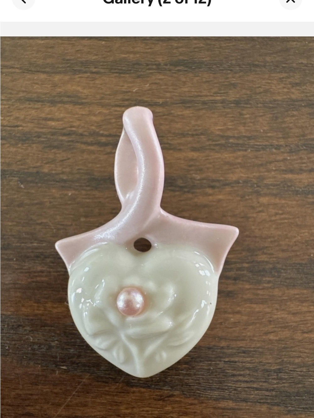 LENOX Pink and White Heart Ribbon Pin Pendant - Picture 5 of 5